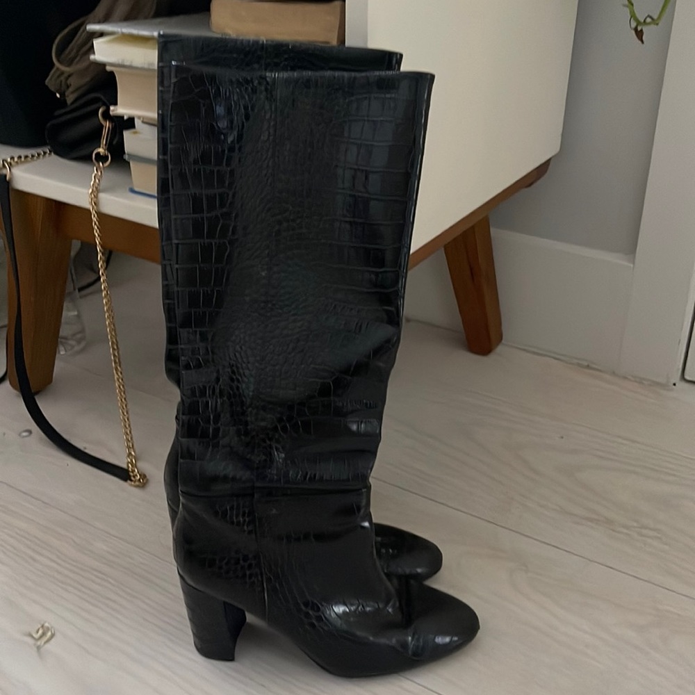 PRINCESS POLLY black thigh high boots
